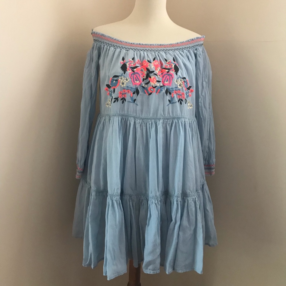 Free People Sunbeams Mini Dress XS BLUE